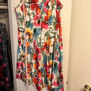Lauren by Ralph Lauren Sleeveless Fit and Flare Dress colorful floral print 16W